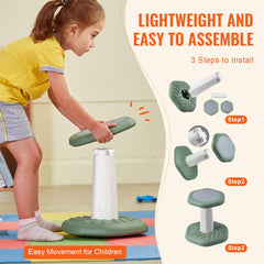 Green wobble chair for kids with a non-slip base and 360° swivel design for active sitting.