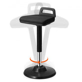 Black elastic fabric wobble chair with height adjustment and 360° rocking feature.