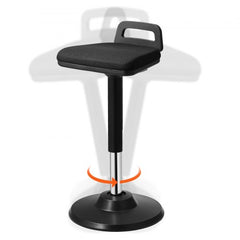 Black elastic fabric wobble chair with height adjustment and 360° rocking feature.