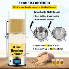 Bostome 9.2 Gal Electric Brewing System with LCD panel and stainless steel condensing coil.