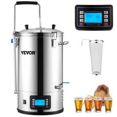 Electric brewing system with 9.2 Gal capacity and intelligent LCD panel for home beer brewing.