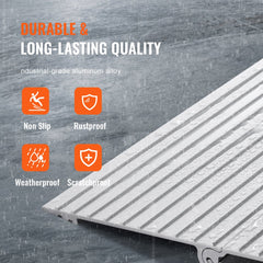 A white aluminum threshold ramp with water droplets on its surface, highlighting its features.