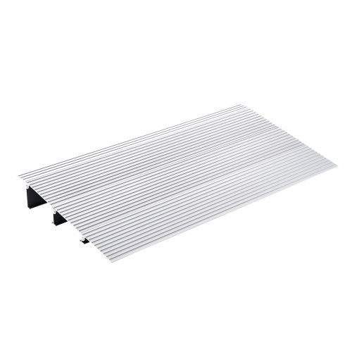 Silver aluminum modular door threshold ramp for 3-inch rise, supports 800 lbs.
