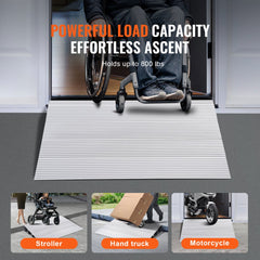 Bostome aluminum threshold ramp with a 4-inch rise, designed for wheelchairs and scooters.