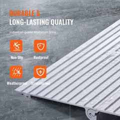 Aluminum modular door threshold ramp with non-slip, rustproof, weatherproof surface for 6-inch rise.