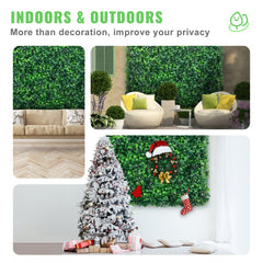12-pack of 10x10 inch UV-protected artificial boxwood panels for privacy screens.