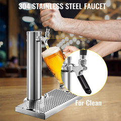 Stainless steel beer tower with single faucet and detachable 12"x7" drip tray.