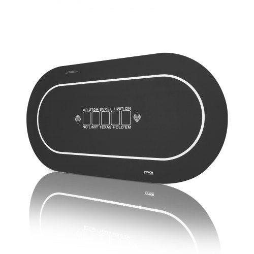 Black 70x35 inch poker table top mat for 6-8 players with felt surface and rubber base.