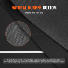 Black poker table top mat with natural rubber non-slip bottom, 70x35 inches for 6-8 players.