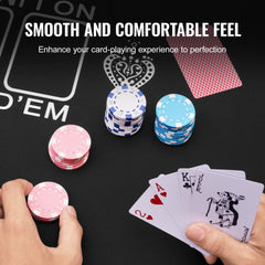 Black poker table mat with cards and chips on a smooth surface for 6-8 players.
