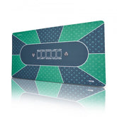 Green foldable poker table mat measuring 70x35 inches for 6-8 players with non-slip base.