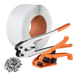 Bostome PP Strapping Kit with tensioner, sealer, 3280ft band, and 1000 seals for packaging.