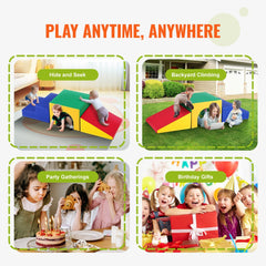 3-piece toddler foam playset with colorful tunnel, stairs, and ramp for indoor climbing and play.