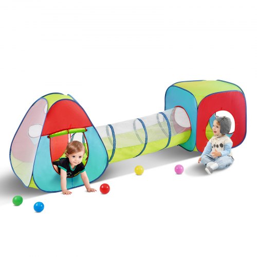 Colorful 3-in-1 kids play tent with a tunnel for indoor and outdoor imaginative play.
