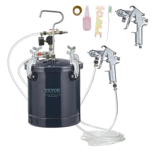 Bostome 10L spray paint pressure pot tank with two guns and adjustable pressure gauge.