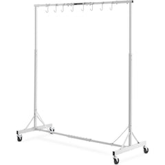 White adjustable painting rack with 8 hooks on wheels for 66 lbs capacity.