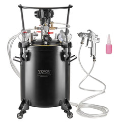 Bostome 30L spray paint pressure pot with automatic stirring, 70 PSI gauge, and spray gun.