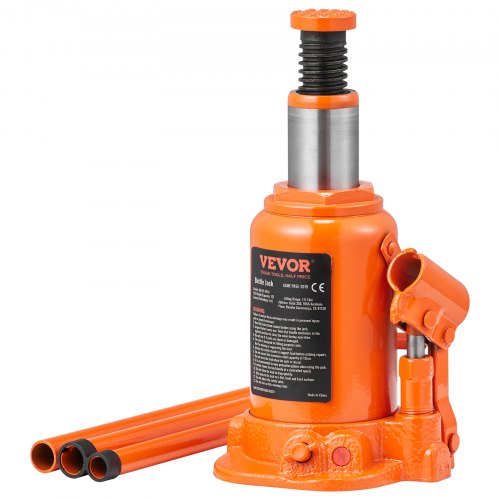 Bostome 12 ton hydraulic bottle jack with a lifting range of 7.5 to 14 inches.