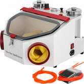 Twin Pen Sandblaster dental lab machine with two tanks, LED light, and foot pedal.