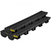 Bostome HDPE trench drain system with black plastic grates in a 3 pack for effective drainage.