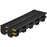 Black HDPE trench drain system with plastic grates, includes four 39.4-inch channels.