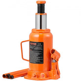 Orange 20-ton hydraulic bottle jack with 9.4-17.7 inch lift range and handle.