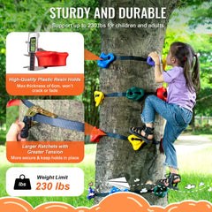 Bostome Ninja Tree Climbing Kit featuring 12 colorful holds and 6 durable straps for outdoor fun.