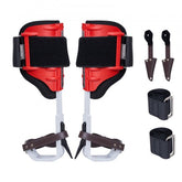Red aluminum tree climbing spikes with EVA padding and forged steel spikes for stability.