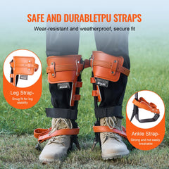 Bostome tree climbing spikes in orange with alloy steel construction and sharp forged steel spikes.