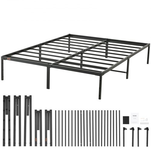 Bostome Queen metal platform bed frame with a 14-inch clearance and sturdy support legs.
