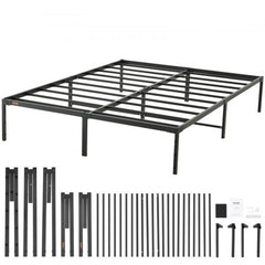 Bostome Queen metal platform bed frame with a 14-inch clearance and sturdy support legs.