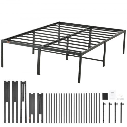 Bostome 18" full metal bed frame with heavy-duty steel slats and nine reinforced legs.