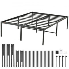 Bostome 18" full metal bed frame with heavy-duty steel slats and nine reinforced legs.