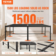 Bostome 18" full metal bed frame with heavy-duty steel slats and 9 reinforced legs.