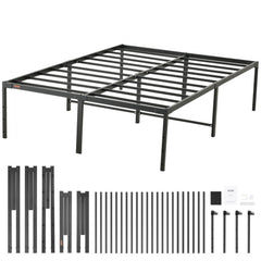 Bostome 18" full metal bed frame with heavy-duty steel slats and nine reinforced legs.