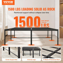 Bostome Queen metal bed frame with 18-inch platform and noise-free design for easy assembly.