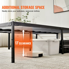 Bostome Queen metal bed frame with 18-inch platform and nine legs for sturdy support.