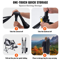 Bostome Rocking camping hammock chair with adjustable backrest and detachable footrest.