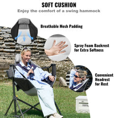 Bostome Rocking Camping Chair with high backrest, breathable mesh, and side pocket for storage.