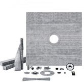 Bostome 72"x72" shower pan kit with waterproof curb, membrane, and stainless steel drain.