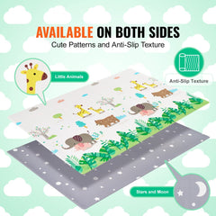 Bostome 55"x82" baby play mat with soft PVC, dual-sided patterns, and anti-slip surface.