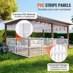 White vinyl privacy fence panels with a striped design, measuring 48"x48".