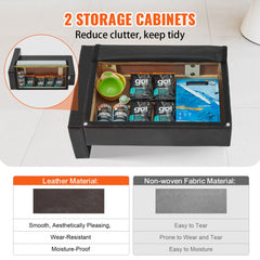 Black leather pet sofa with a solid wood frame, designed for medium dogs and cats.