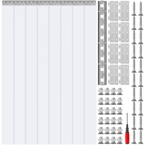 Clear PVC strip door curtain, 48"x96", with durable, transparent strips for freezers and coolers.