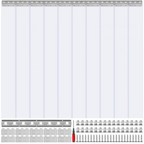 Clear PVC strip door curtain with 60"W x 84"H dimensions and 0.08" thick strips.