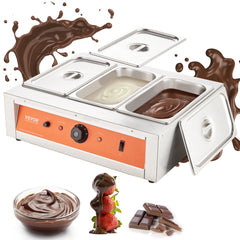 Bostome Commercial Chocolate Tempering Machine with three tanks and stainless steel body.