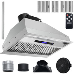 Stainless steel 30" insert range hood with touch control and 900 CFM suction power.