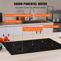30-inch built-in electric cooktop with five burners and sensor touch controls.