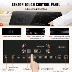 30-inch built-in electric radiant cooktop with five burners and sensor touch controls.