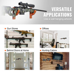 Solid pine wood horizontal gun rack wall mount displaying rifles in gun stores, offices, homes, and cabins.